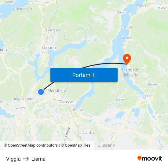 Viggiù to Lierna map