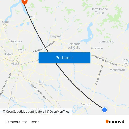 Derovere to Lierna map