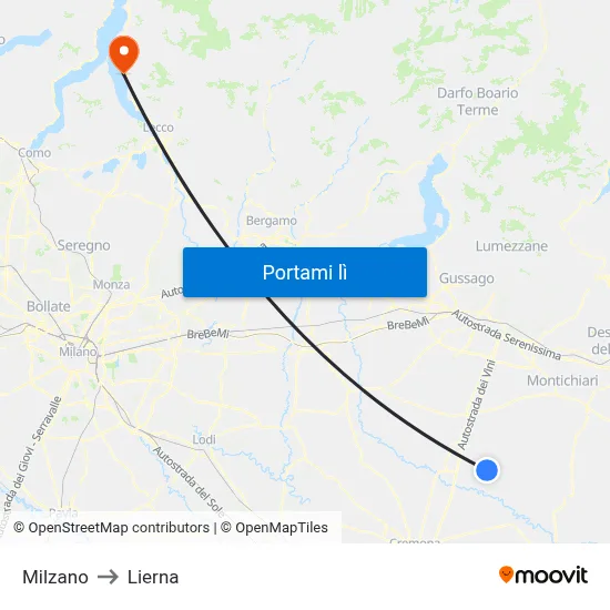 Milzano to Lierna map