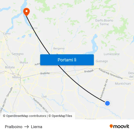 Pralboino to Lierna map