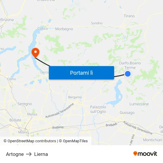 Artogne to Lierna map