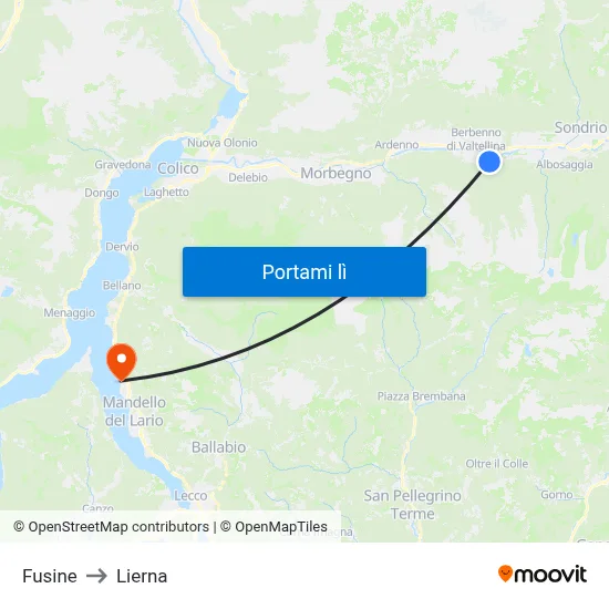 Fusine to Lierna map