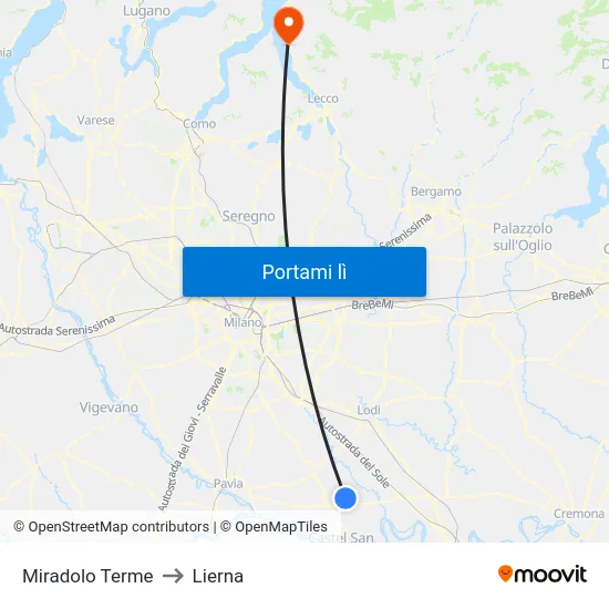 Miradolo Terme to Lierna map