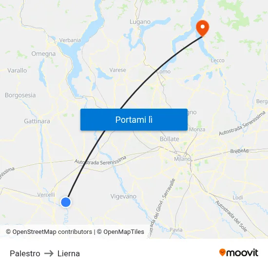 Palestro to Lierna map