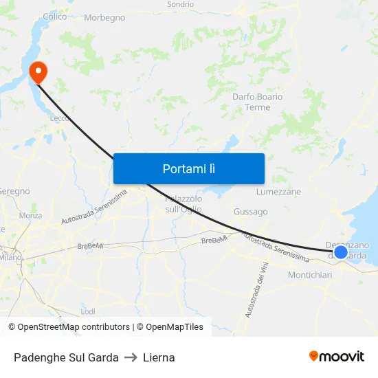 Padenghe Sul Garda to Lierna map