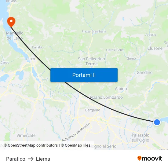 Paratico to Lierna map