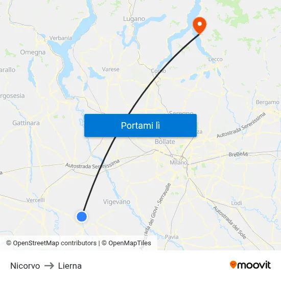 Nicorvo to Lierna map