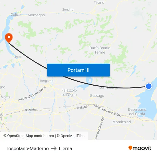 Toscolano-Maderno to Lierna map