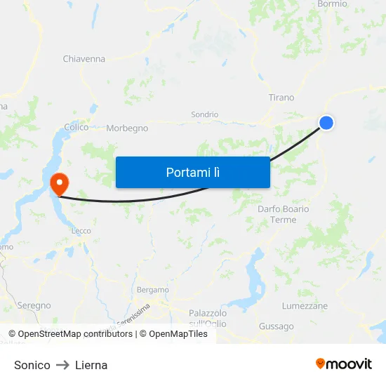 Sonico to Lierna map