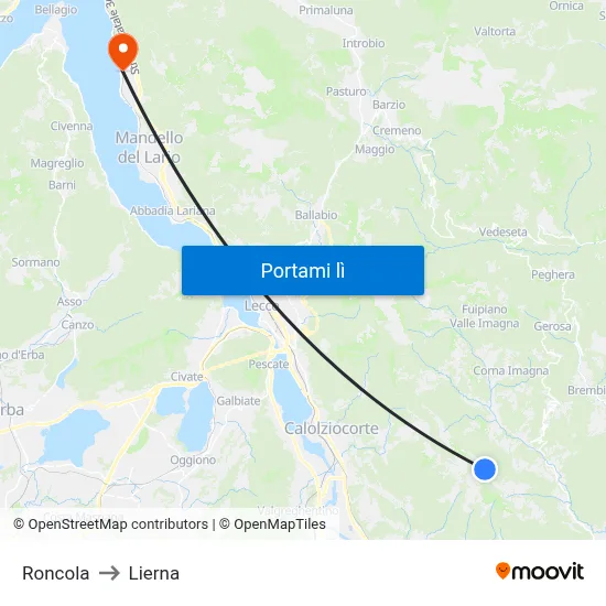 Roncola to Lierna map
