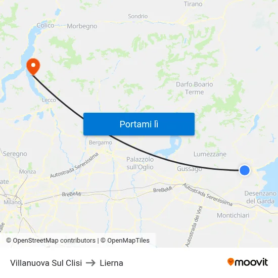 Villanuova Sul Clisi to Lierna map