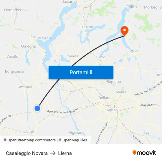 Casaleggio Novara to Lierna map