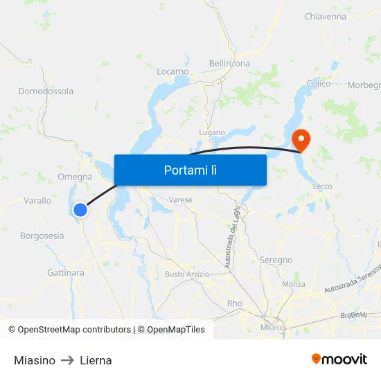 Miasino to Lierna map