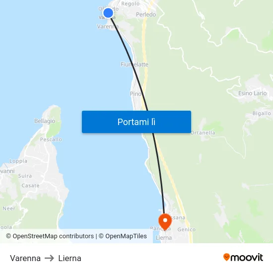 Varenna to Lierna map