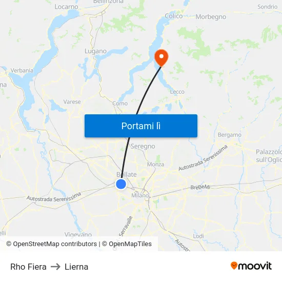 Rho Fiera to Lierna map