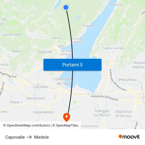 Capovalle to Medole map