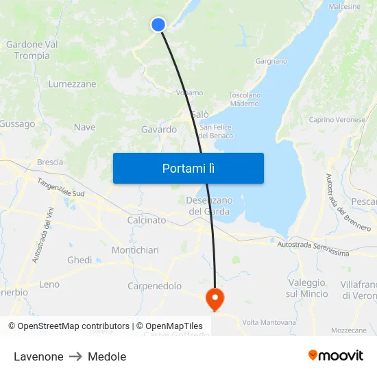 Lavenone to Medole map