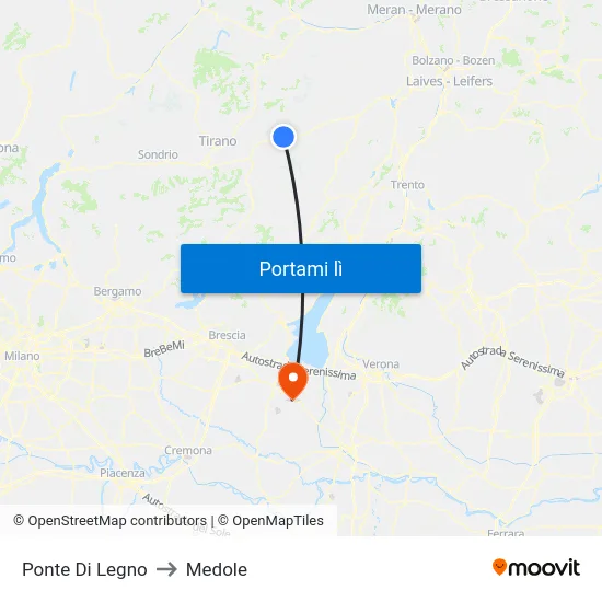 Ponte Di Legno to Medole map