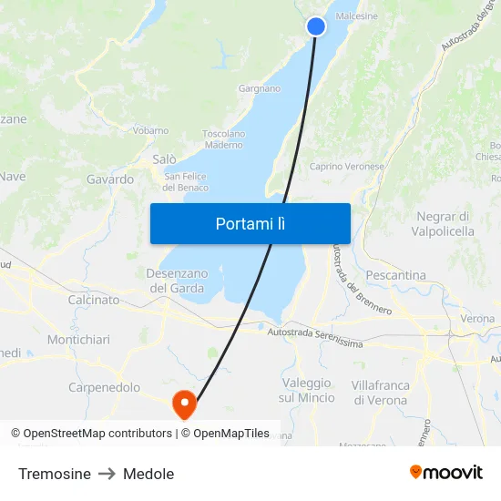 Tremosine to Medole map