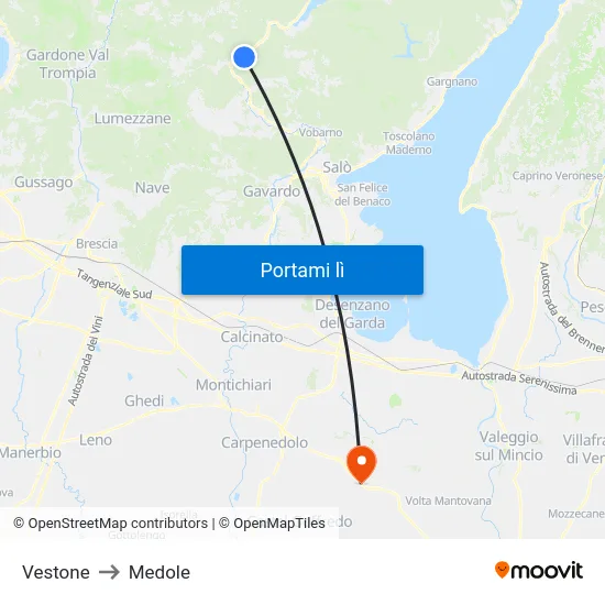 Vestone to Medole map