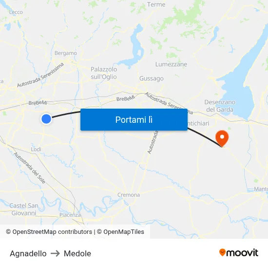 Agnadello to Medole map