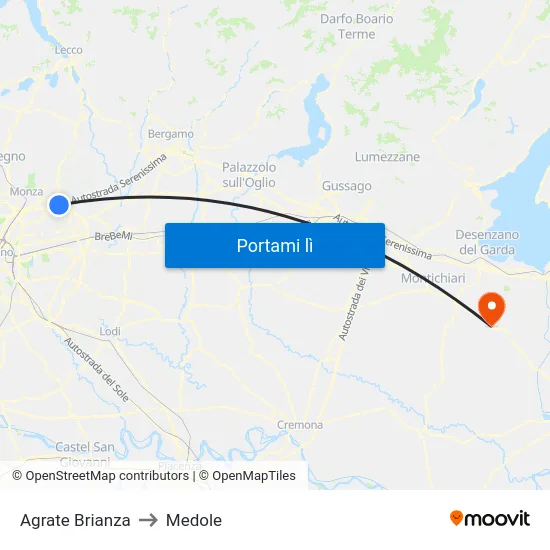 Agrate Brianza to Medole map