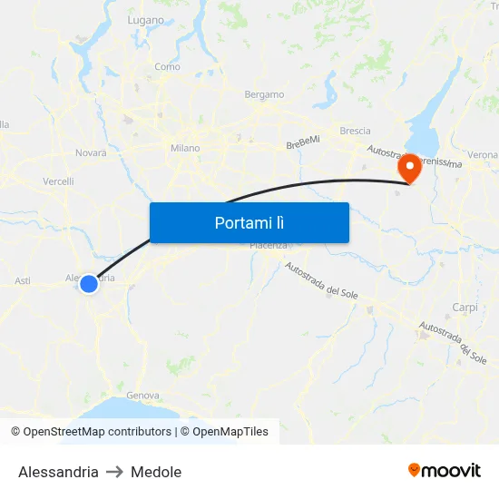 Alessandria to Medole map