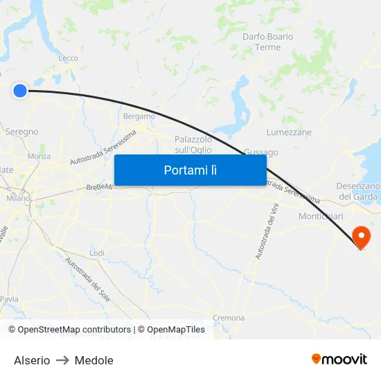 Alserio to Medole map