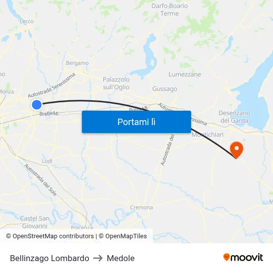 Bellinzago Lombardo to Medole map