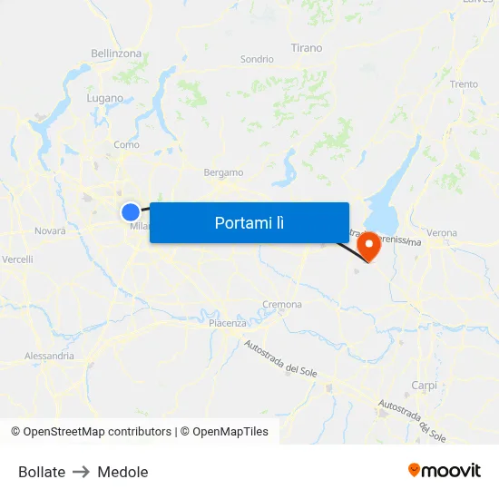 Bollate to Medole map