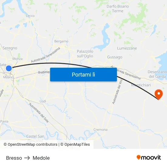 Bresso to Medole map