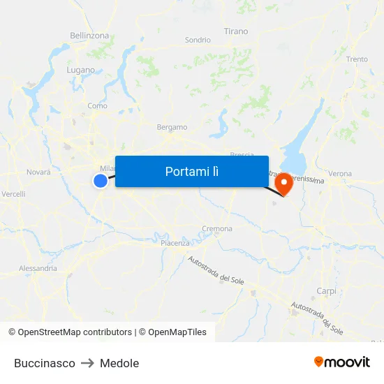 Buccinasco to Medole map