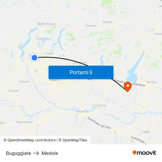 Buguggiate to Medole map