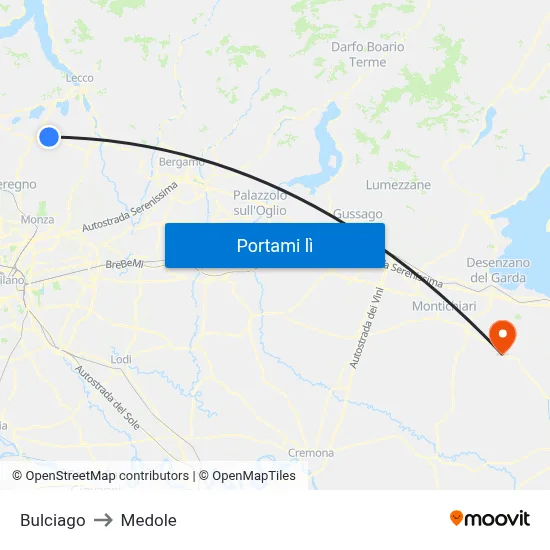 Bulciago to Medole map