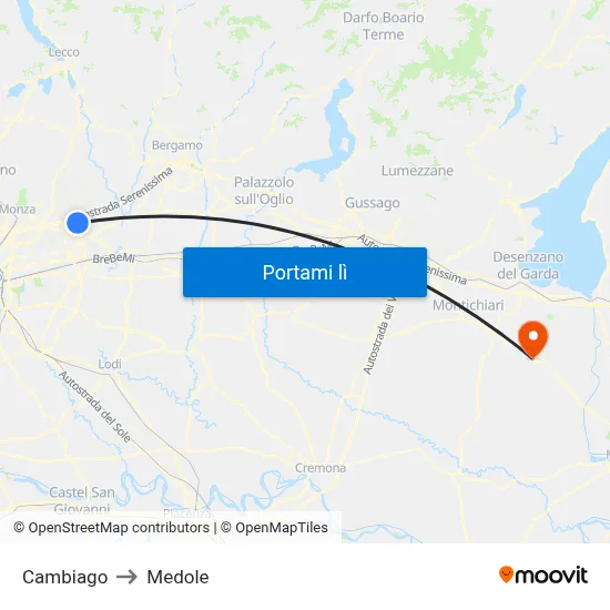 Cambiago to Medole map