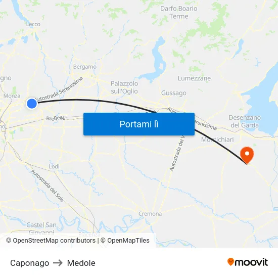 Caponago to Medole map