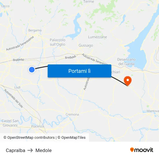 Capralba to Medole map