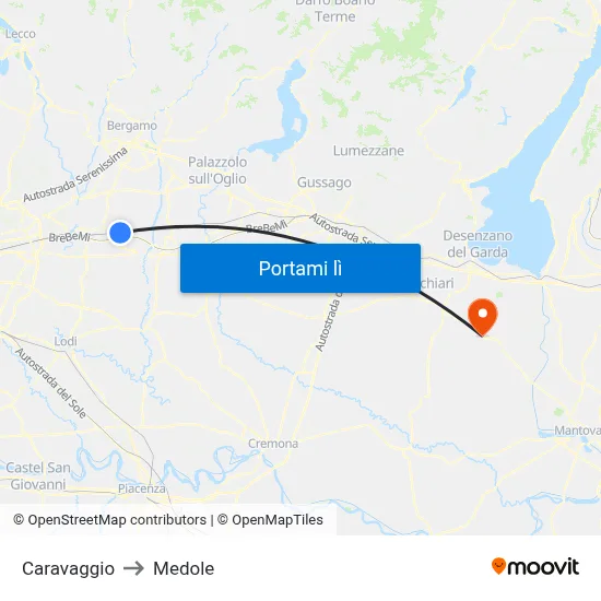 Caravaggio to Medole map