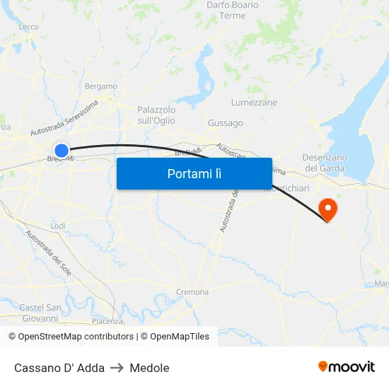 Cassano D' Adda to Medole map