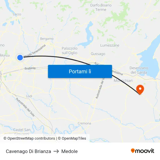 Cavenago Di Brianza to Medole map