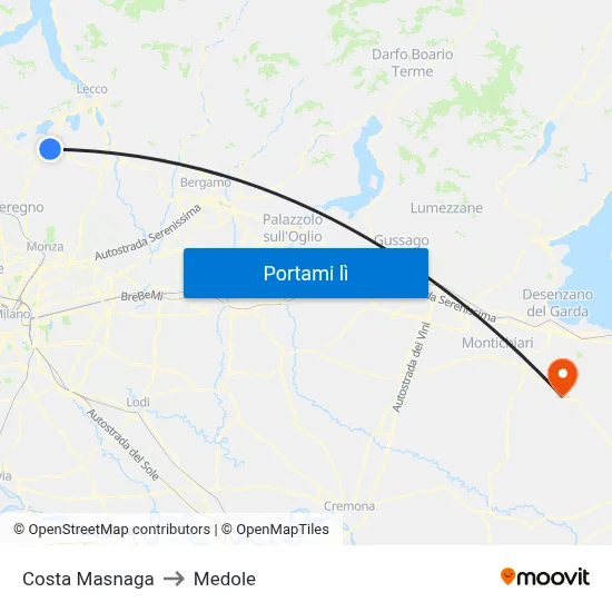 Costa Masnaga to Medole map