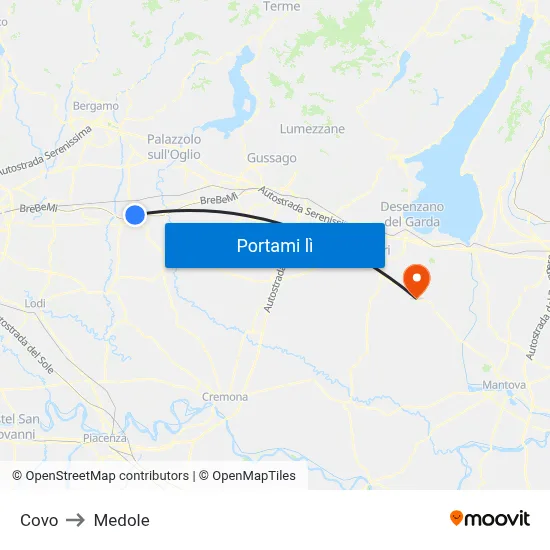 Covo to Medole map
