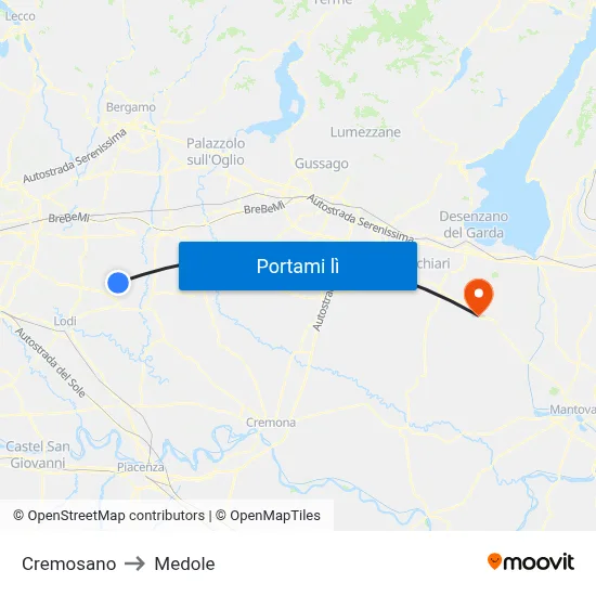 Cremosano to Medole map