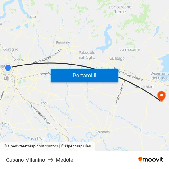 Cusano Milanino to Medole map