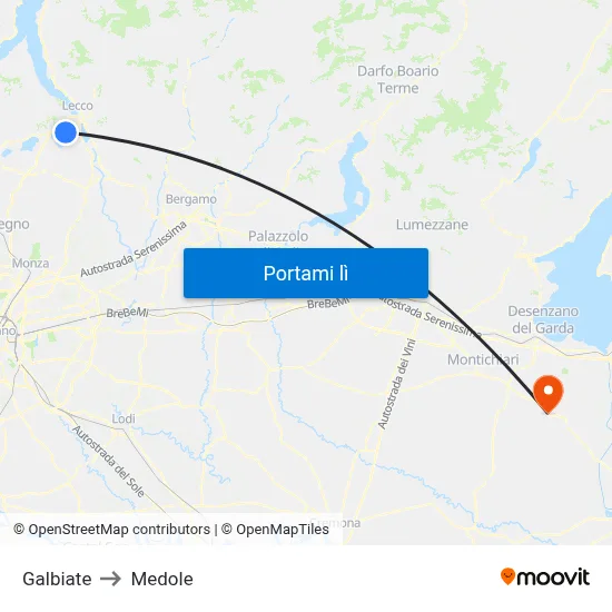 Galbiate to Medole map