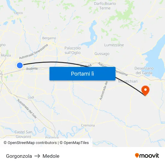 Gorgonzola to Medole map