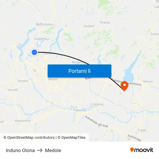 Induno Olona to Medole map