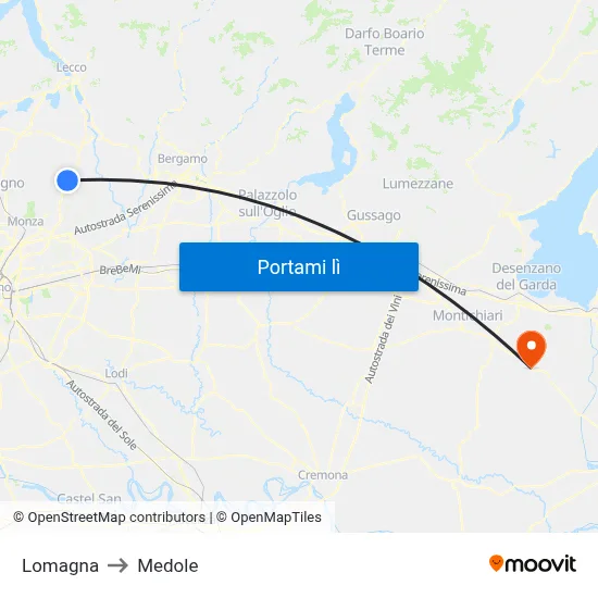 Lomagna to Medole map