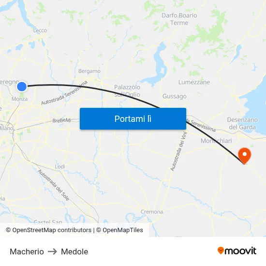 Macherio to Medole map