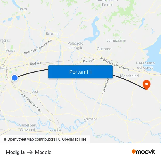 Mediglia to Medole map